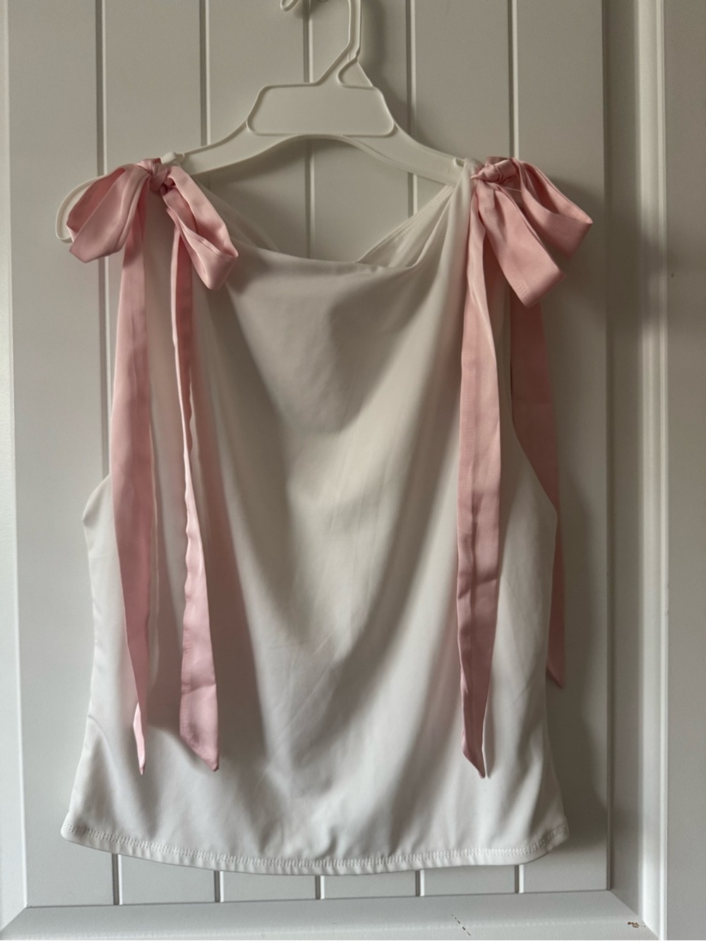 White Tank Top with Pink Tie Shoulder Bows